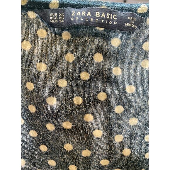 Zara Basic Collection Dress XS Black Gold Polka Dot Velvet Velour Half Sleeve - Picture 5 of 5